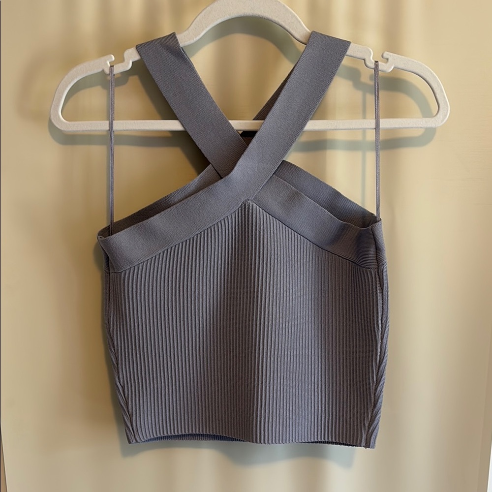 Smokey Lavender Ribbed Cross-Back Top